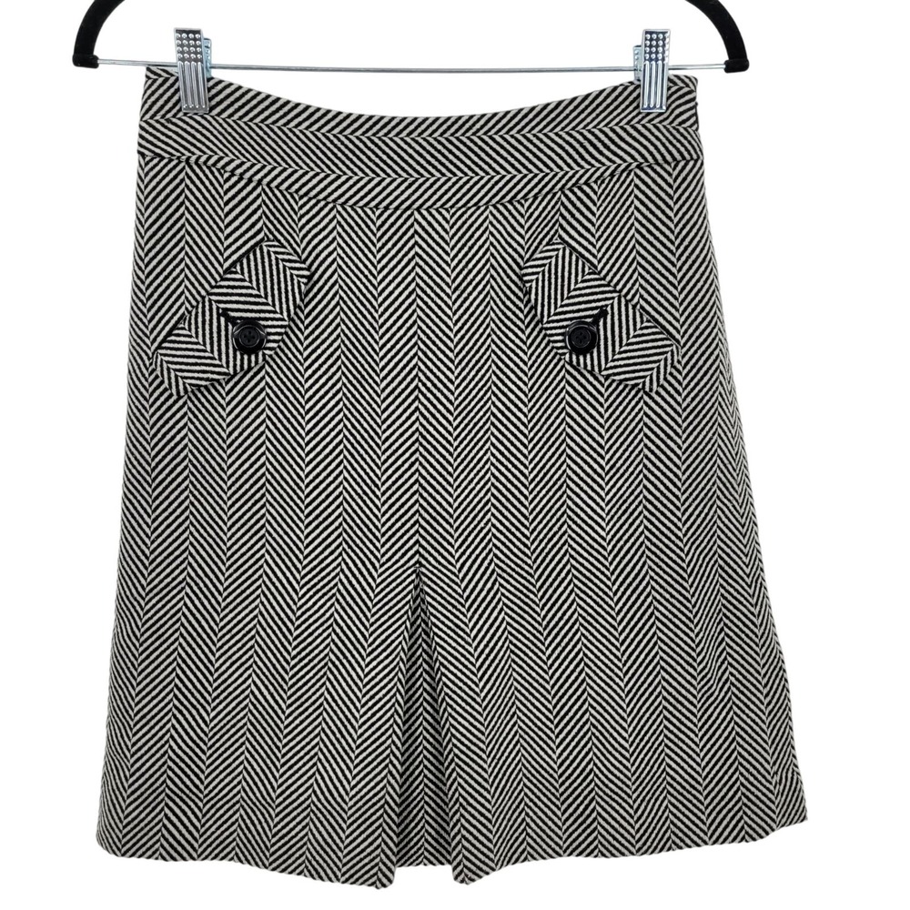 Vtg Twee‎ Grunge Wool Herringbone Aline Mini Skirt Sz 0 Black White Academia